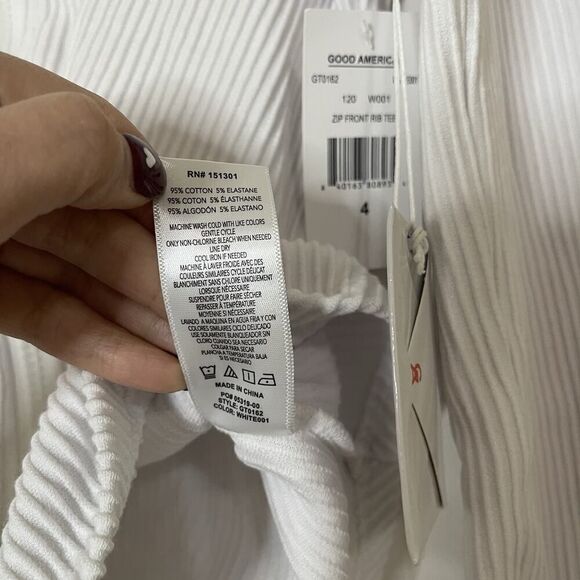 NEW! GOOD AMERICAN ZIP FRONT LONG SLEEVE RIBBED TEE IN WHITE XL - Picture 4 of 7